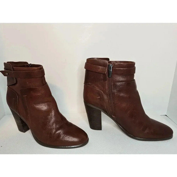 Vince Camuto Faythe Boots Brown Leather Heeled Layered Bootie Womens Size 9 M - Picture 5 of 10